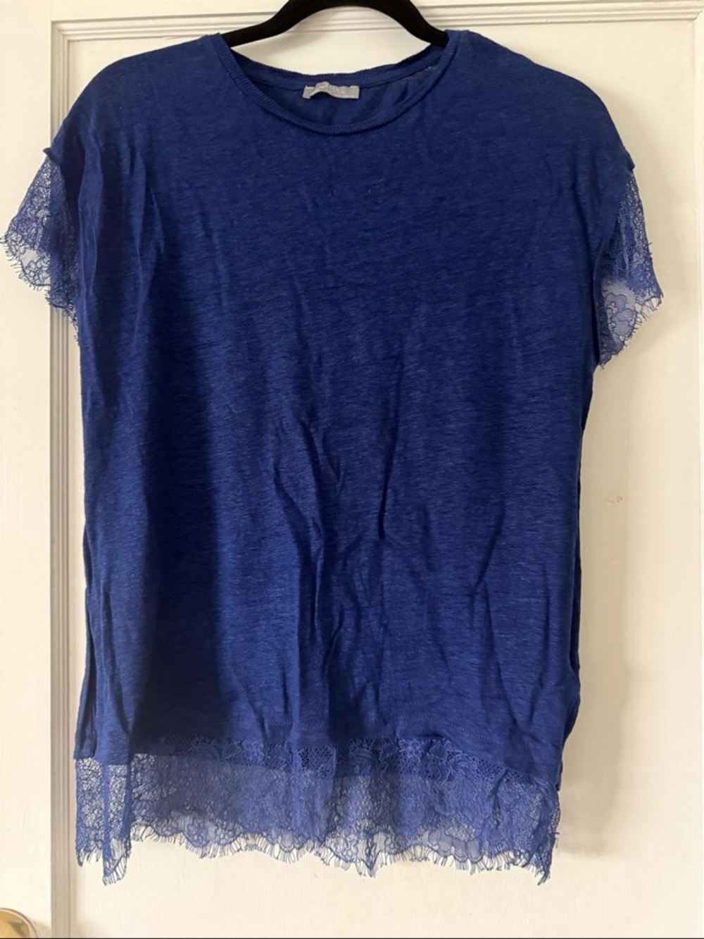 Zara Linen Lace Trim Tee Sz L